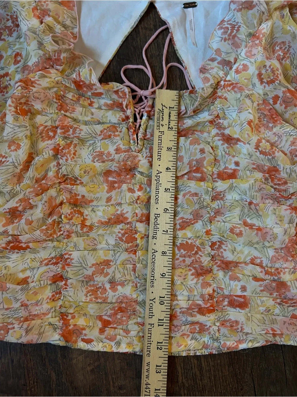 Free People Floral Ruched Peasant Blouse in Peach and Cream